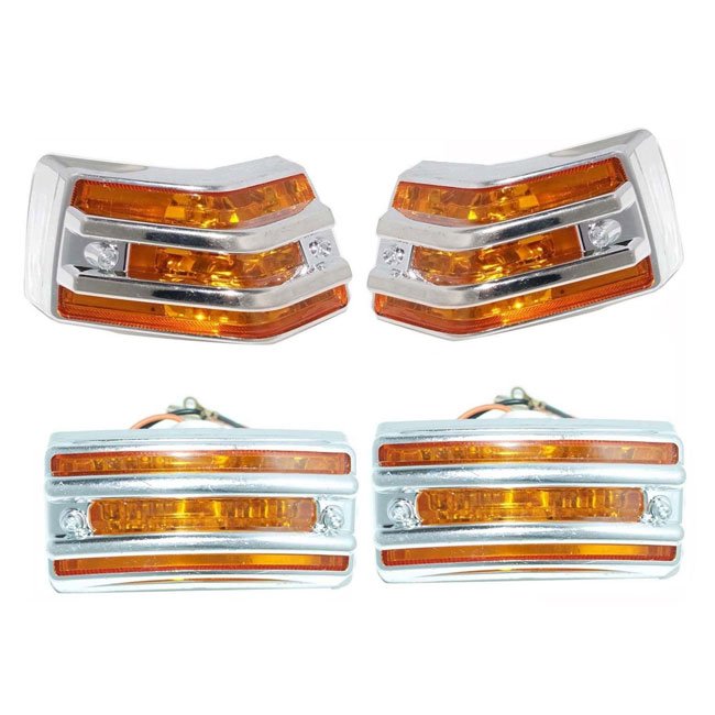 Vespa-LML-PX-Front-Rear-Indicator-Blinker-Set-With-Chrome-Grill-Amber-Lens